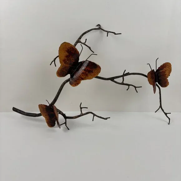 Bovano Enamel on Copper Butterflies on Branch Metal Wall Art Mid Century
